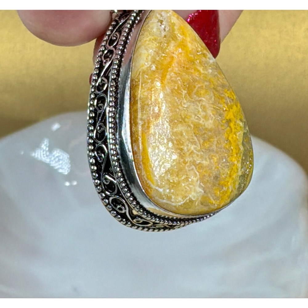 ✨ Yellow Crazy‎ Lace Agate Pendant | Large Teardrop Statement